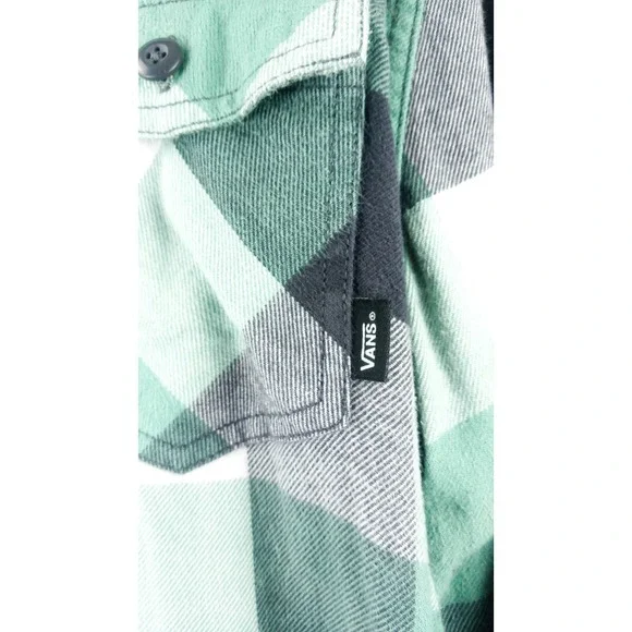 VANS Men's XL Plaid Button-Down Long Sleeve Shirt Tailored Fit Cotton Green - Picture 6 of 11